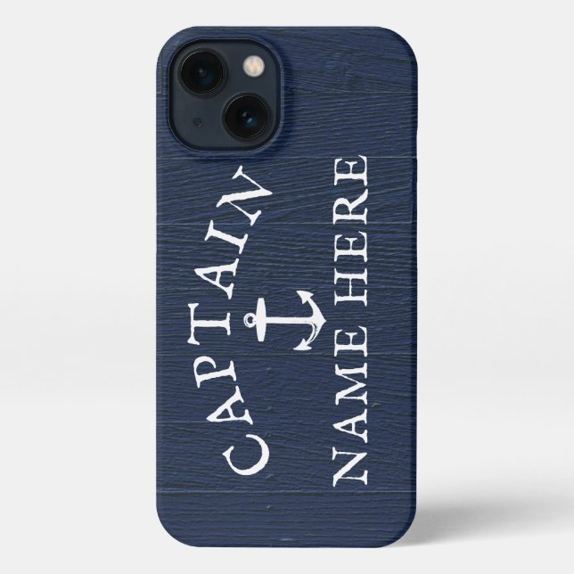 Boat Captain Name Nautical Anchor Navy Blue iPhone Case (Back)