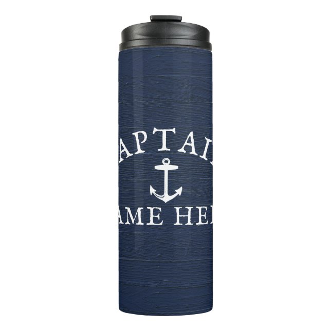 Boat Captain Name Nautical Anchor Navy Blue Thermal Tumbler (Front)