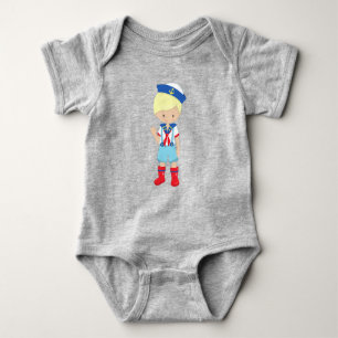 Boat Captain, Skipper, Blonde Hair, Cute Boy Baby Bodysuit