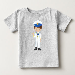 Boat Captain, Skipper, Brown Hair, Cute Boy Baby T-Shirt