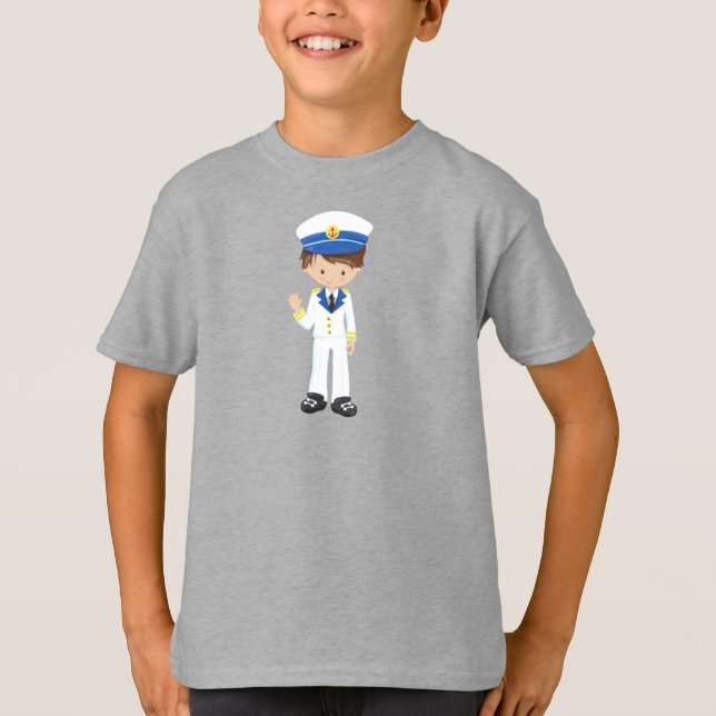 Boat Captain, Skipper, Brown Hair, Cute Boy T-Shirt (Front)