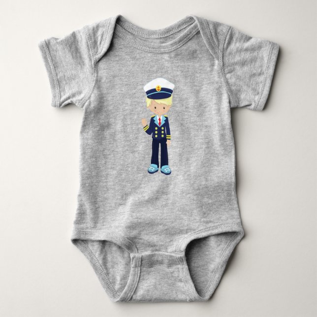 Boat Captain, Skipper, Cute Boy, Blonde Hair Baby Bodysuit (Front)