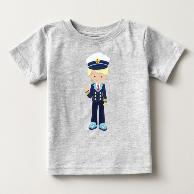 Boat Captain, Skipper, Cute Boy, Blonde Hair Baby T-Shirt (Front)