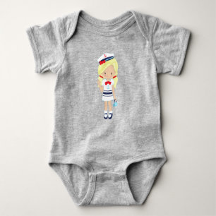 Boat Captain, Skipper, Cute Girl, Blonde Hair Baby Bodysuit
