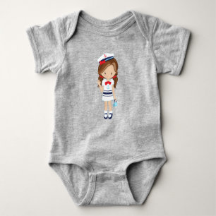 Boat Captain, Skipper, Cute Girl, Brown Hair Baby Bodysuit