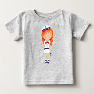 Boat Captain, Skipper, Cute Girl, Orange Hair Baby T-Shirt