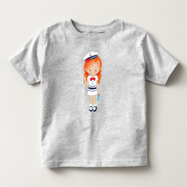 Boat Captain, Skipper, Cute Girl, Orange Hair Toddler T-Shirt (Front)