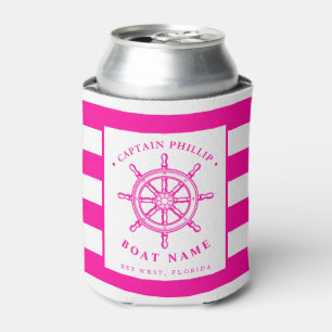 Boat Captain's Rudder Wheel Hot Pink Can Cooler