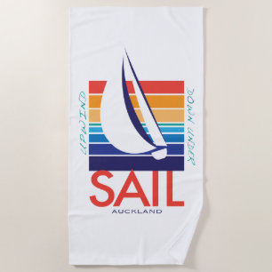 Boat Colour Square_Sailing Auckland Memories Beach Towel