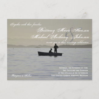 Boat & Couple Silhouette Lake Wedding Invitation