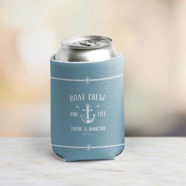 Boat Crew For Life Nautical Modern Custom Name Can Cooler (Creator Uploaded)
