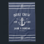 Boat Crew For Life Nautical Modern Custom Name Tea Towel<br><div class="desc">Boat crew for Life! Modern anchor kitchen towel in classic nautical navy blue and white showcasing your names and date surrounded by rope details. Great gift for boat lovers for Valentine's day,  newlyweds,  weddings,  vow renewals,  or anniversaries.</div>