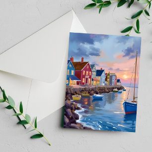 Boat Day Coastal Bay Ocean Watercolor Painted Card