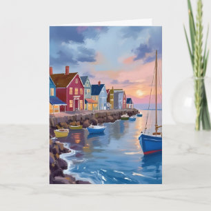 Boat Day Coastal Bay Ocean Watercolor Painting Card