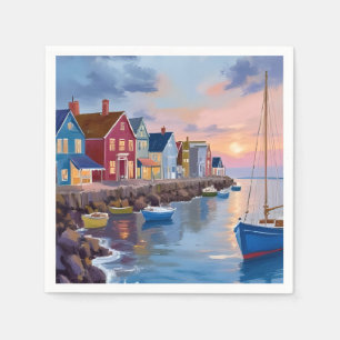 Boat Day   Coastal Bay Ocean Watercolor Painting Napkin