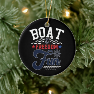Boat Freedom Fun 4th Of July Boater  Ceramic Tree Decoration
