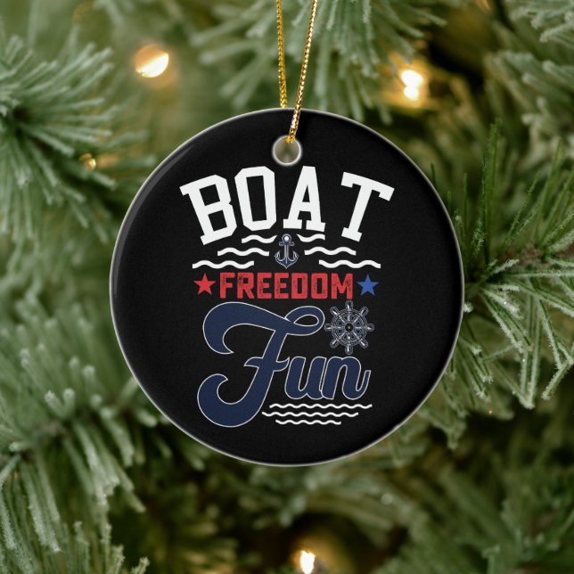 Boat Freedom Fun 4th Of July Boater  Ceramic Tree Decoration (Tree)