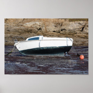 Boat grounded at mooring in Brittany Poster