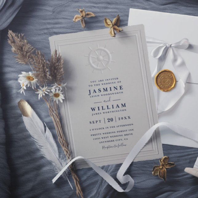 Boat Helm Faux Embossed Elegant Modern Wedding Invitation (Creator Uploaded)
