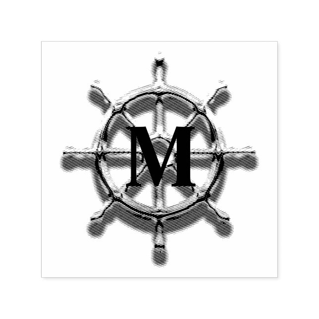 Boat Helm Wheel Monogram Self Inking Rubber Stamp (Design)