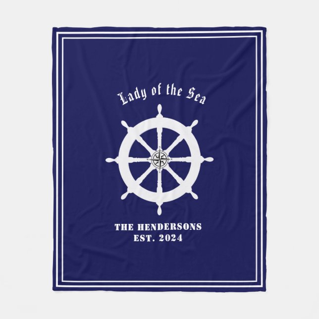Boat helm with compass rose Customisable Navy blue Fleece Blanket (Front)