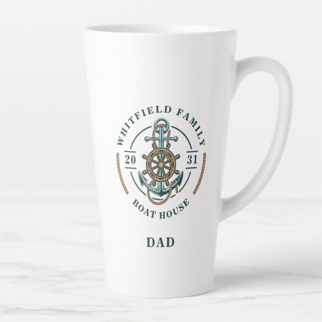 Boat House Anchor Boat Wheel Year Est Personalised Latte Mug (Right)
