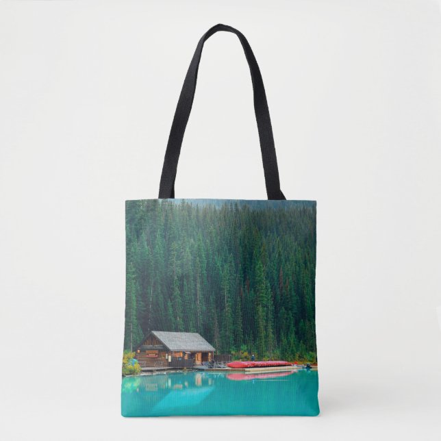Boat house by Lake Louise in Banff National Park,  Tote Bag (Front)