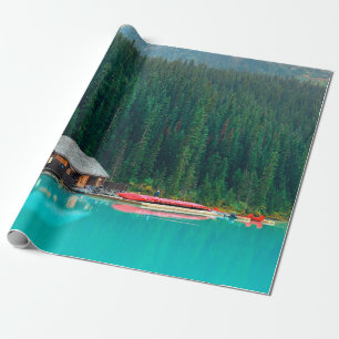 Boat house by Lake Louise in Banff National Park,  Wrapping Paper