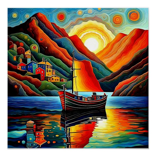 Boat in fjord  12 poster (Front)
