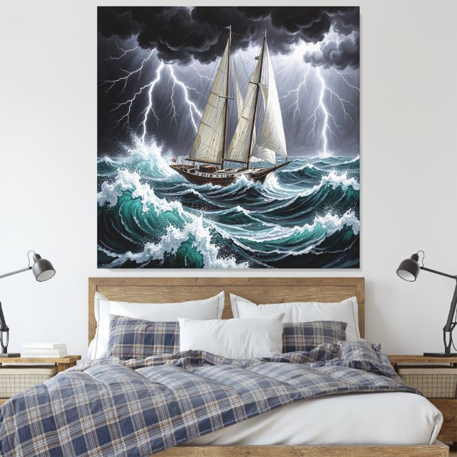 Boat in Storm_Premium Wrapped Canvas (Insitu(Bedroom))