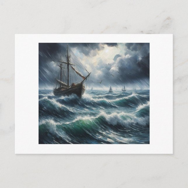 Boat in Stormy Sea, Postcard (Front)