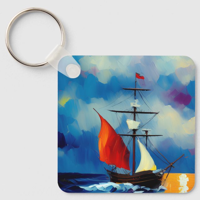 Boat in the Night Key Ring (Front)