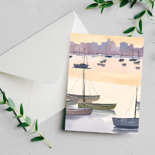 Boat Marina Watercolor Ocean Bay Card
