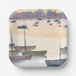 Boat Marina   Watercolor Ocean Bay Paper Plate