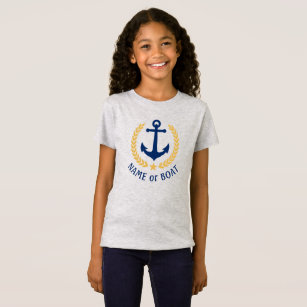 Boat Name Anchor Gold Laurel Leaves Girls Grey T-Shirt