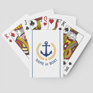 Boat Name Anchor Gold Laurel Rope Stripes White Playing Cards