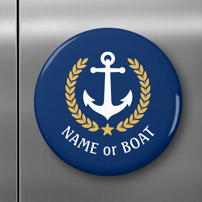 Boat Name Anchor Gold Style Laurel Star Navy Blue Magnet (Creator Uploaded)
