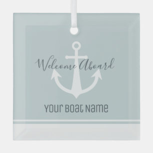 Boat Name Anchor Nautical Glass Tree Decoration