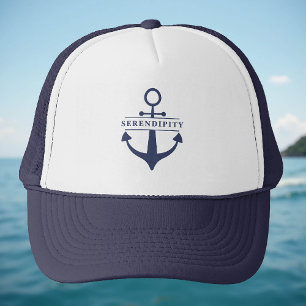 Boat Name Anchor Navy Blue White Personalised Trucker Hat