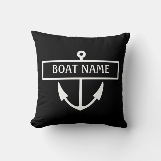 Boat Name Anchor Throw Pillow (Front)