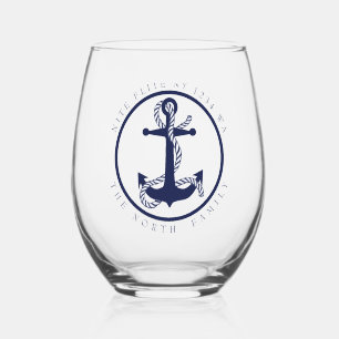 Boat Name and Anchor ID619 Stemless Wine Glass