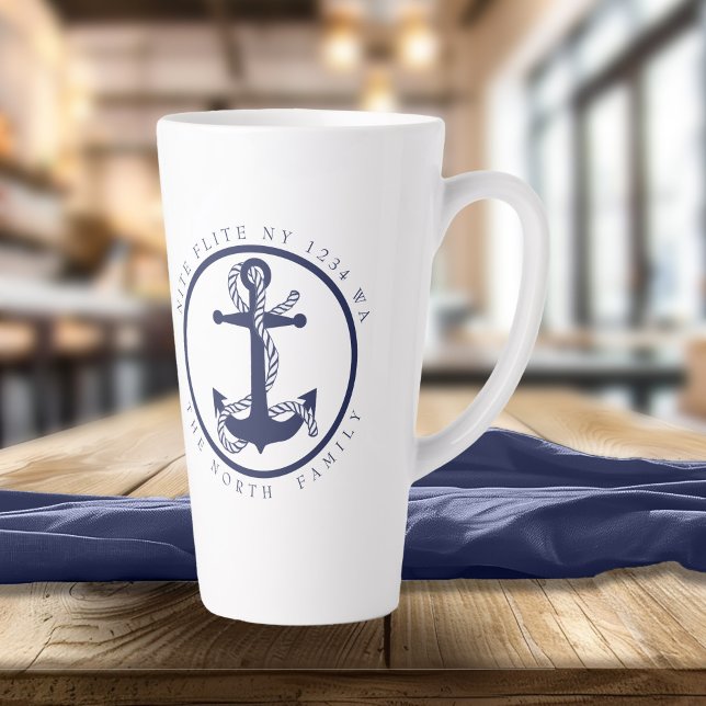 Boat Name and Anchor Navy/Mint ID619 Latte Mug (Creator Uploaded)