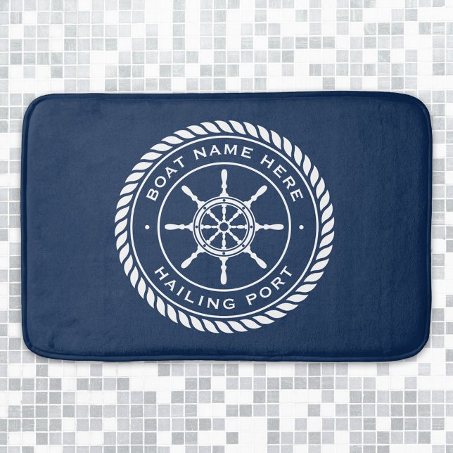 Boat name and hailing port nautical ship's wheel bath mat (Creator Uploaded)