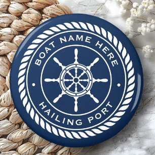 Boat name and hailing port nautical ship's wheel magnet