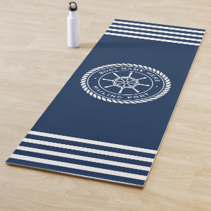 Boat name and hailing port nautical ship's wheel yoga mat