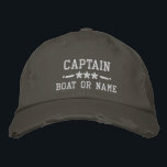Boat Name Captain Nautical Stars Distressed Grey Embroidered Hat<br><div class="desc">Sail in style with a personalised distressed grey embroidered hat featuring your Captain rank or other title,  your Name or Boat Name and stars. Several cap and thread colours to choose from. Makes a great custom gift for Fathers day,  Mothers day or any occasion.</div>