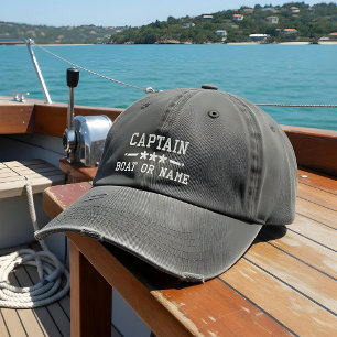Boat Name Captain Nautical Stars Distressed Grey Embroidered Hat
