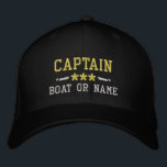 Boat Name Captain Nautical Stars Gold Silver Black Embroidered Hat<br><div class="desc">Sail in style with a personalised black with gold and silver embroidered hat featuring your Captain rank or other title,  your Name or Boat Name and stars. Several cap and thread colours to choose from. Makes a great custom gift for Fathers day,  Mothers day or any occasion.</div>