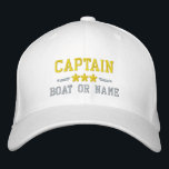 Boat Name Captain Nautical Stars Gold Silver White Embroidered Hat<br><div class="desc">Sail in style with a personalised white with gold and silver embroidered hat featuring your Captain rank or other title,  your Name or Boat Name and stars. Several cap and thread colours to choose from. Makes a great custom gift for Fathers day,  Mothers day or any occasion.</div>