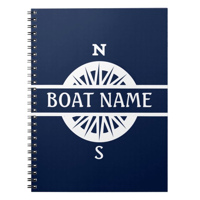 Boat Name Compass Captain's Log Notebook (Front)